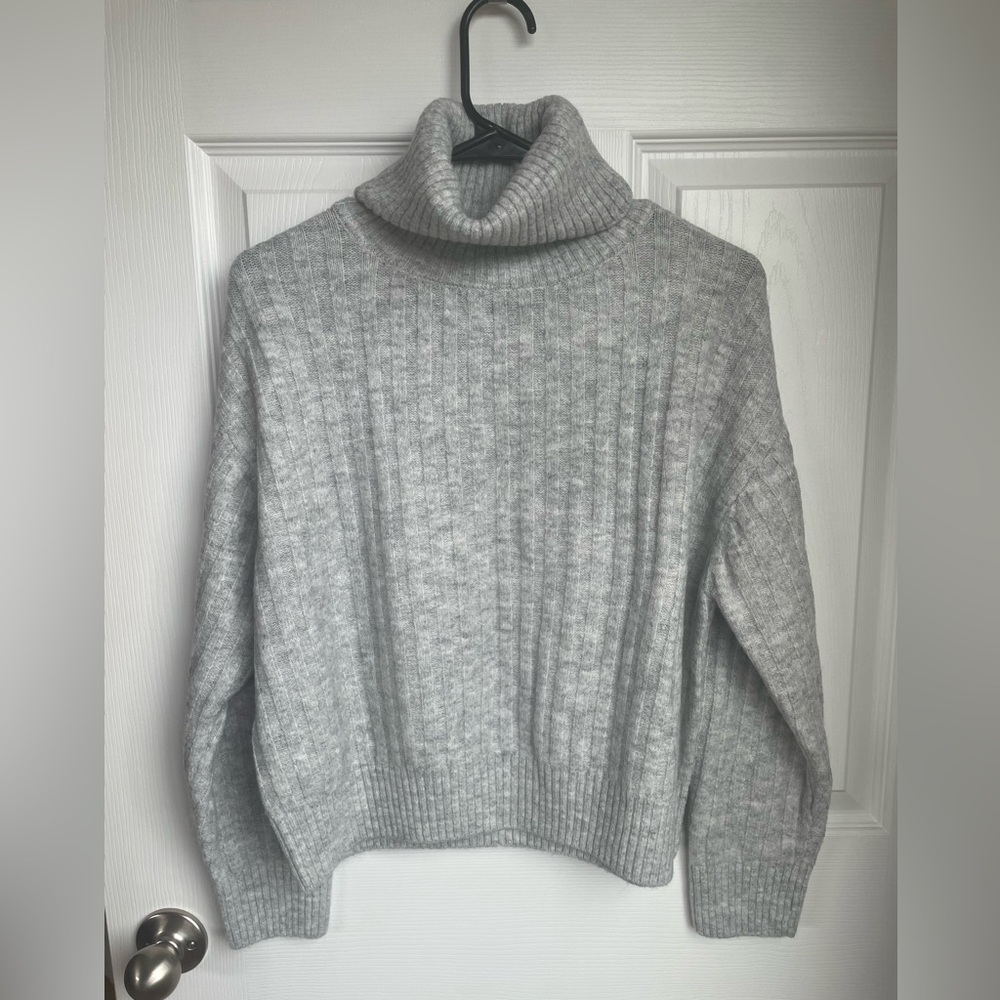 NEW Mango Rolled Neck Cable Sweater Turtleneck Grey